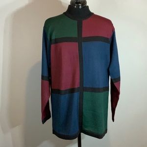 Vintage Mock Turtleneck Colorblock Sweater Tunic.  M. Acrylic/wool
